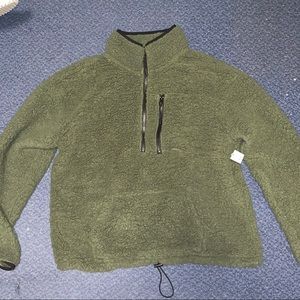 Green Sherpa half zip sweater